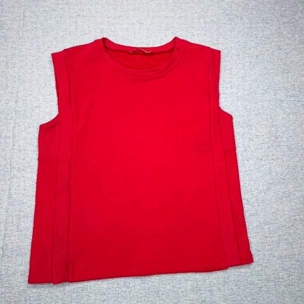 Belldini Womens Red Sleeveless Crewneck Sweatshirt Vest Ribbed Side Panels Sz‎ M
